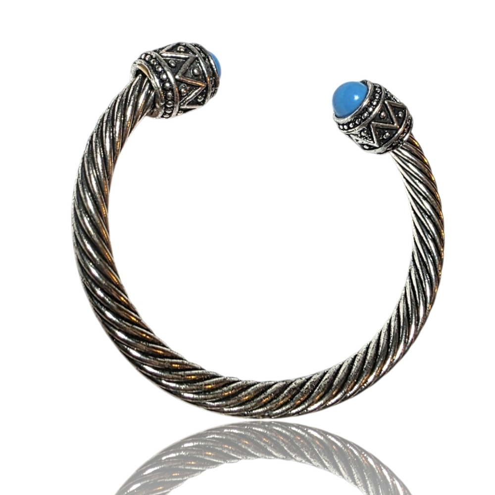 Boho Chic Silver Twisted Cable Cuff Bracelet W Tu… - image 3